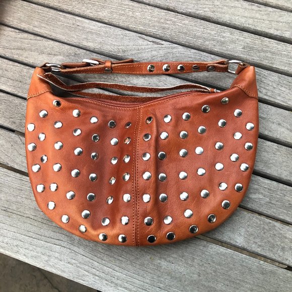 Doncaster Handbags - Doncaster Italian Cognac Studded Leather Small Satchel Handbag